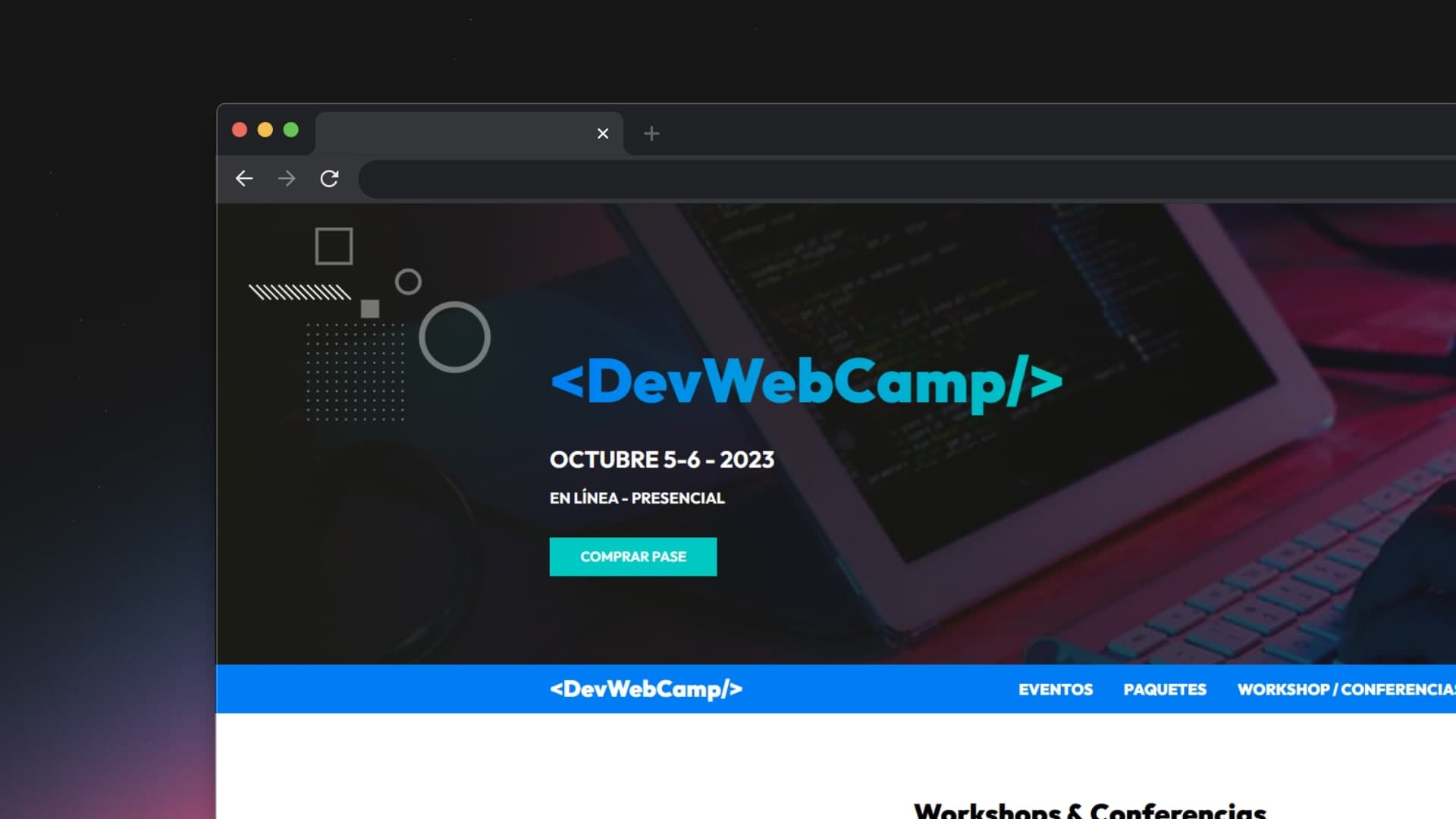 Captura de pantalla de la imagen /images/proyects/jpg/devwebcamp.jpg